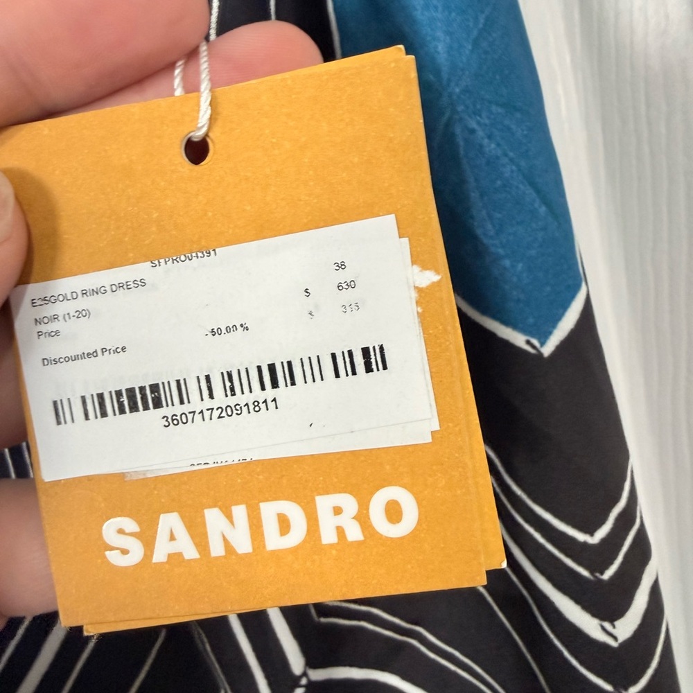 Sandro Silk Geometric Maxi Slip Dress in Black and Blue - Picture 5 of 7